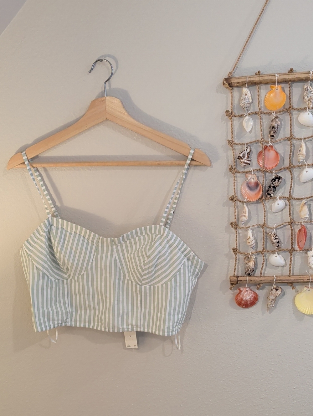 Anthropologie Striped Sage and White Bustier Crop Top